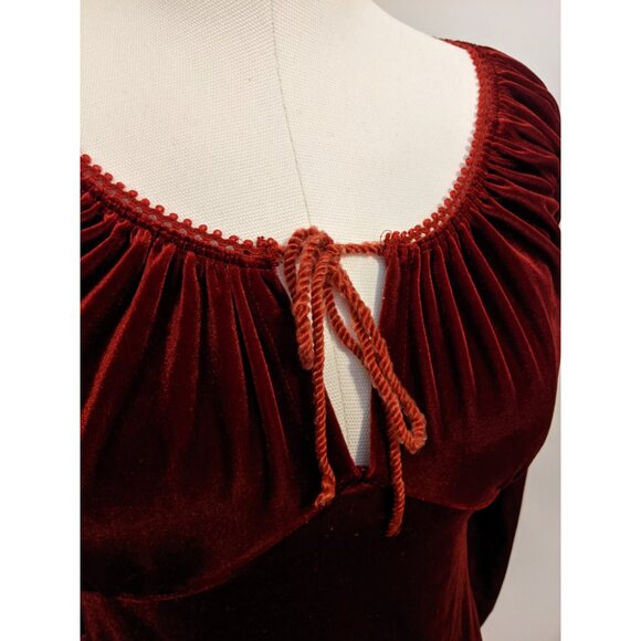 Vintage Y2K Red Velvet Babydoll Top Long Sleeve Witchy Whimsygoth Vamp Sz L - Picture 3 of 9